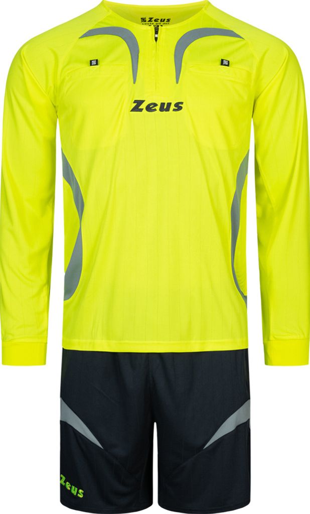 XL GIALLO FLUO|Zeus Herren Schiedsrichter Set Trikot mit Shorts Neon Gelb