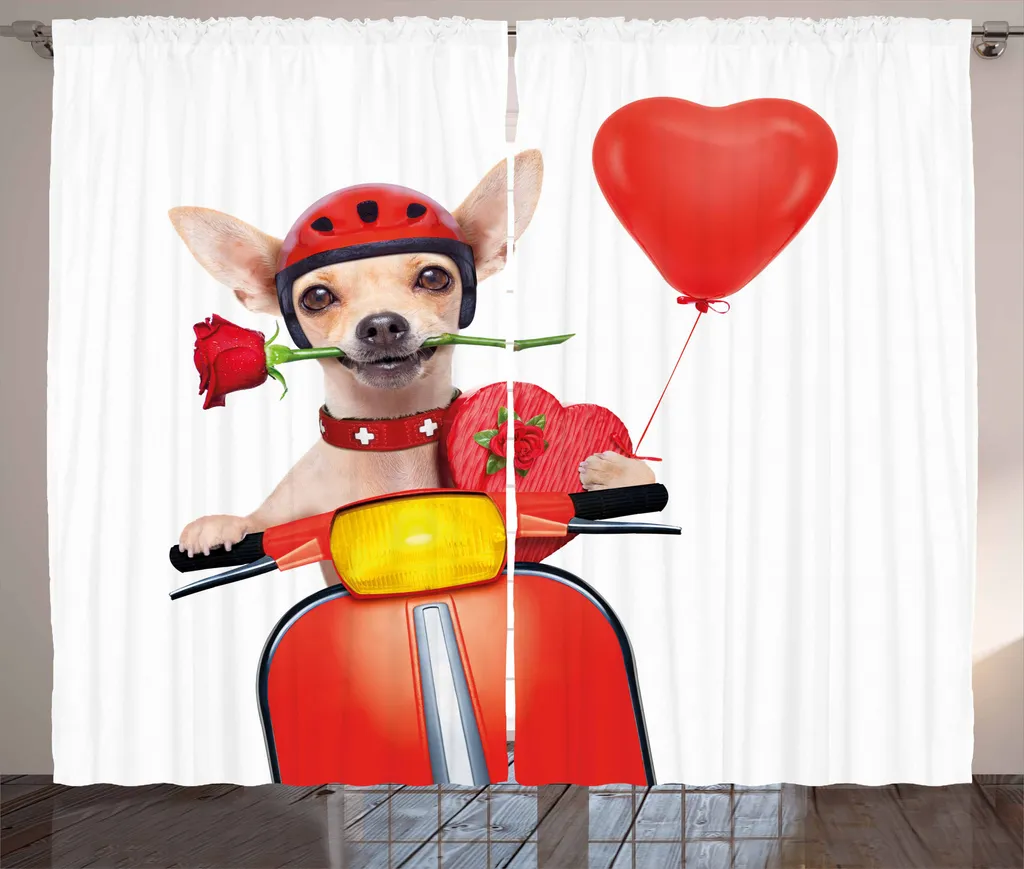 ABAKUHAUS Tenda rustica Dog-Treiber, romantica Chihuahua, tenda con passanti e ganci per camera da letto, 280 x 175 cm, multicolore