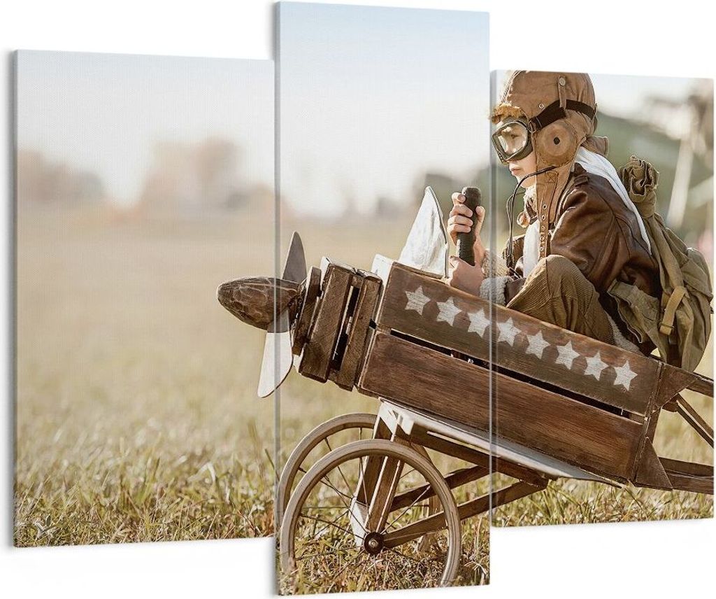 Bild auf Leinwand - Leinwandbild - 3 Teile - Kindheit Flugzeug Spielzeug - 130x100cm - Wand Bild - Wanddeko - Wandbilder - Leinwanddruck - Bilder -...