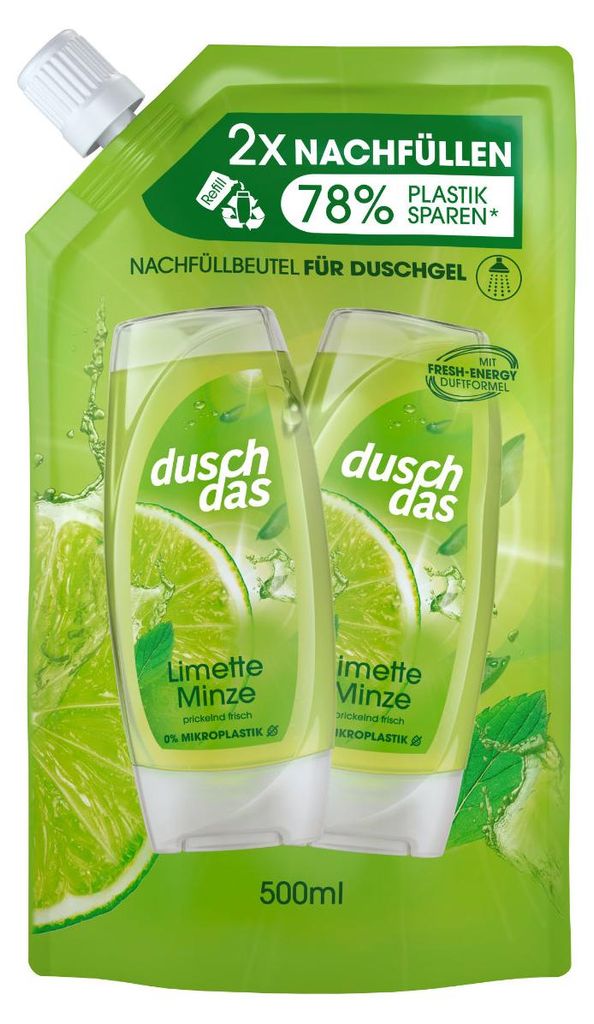 Duschdas Limette Minze Nachfüller 3 in 1 Duschgel und Produktbild 