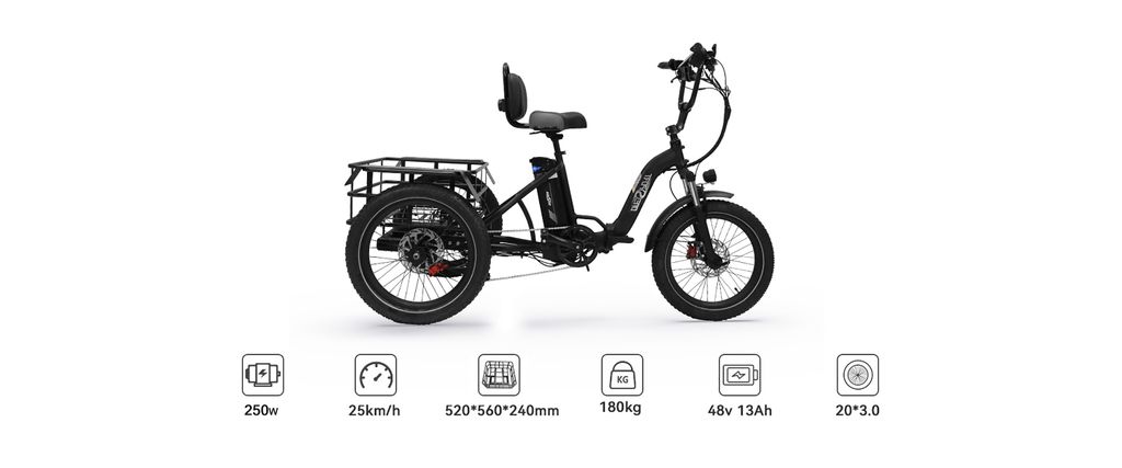 Onesport 20" faltbares Elektro-Dreirad schwarz mit 250W Produktbild 8
