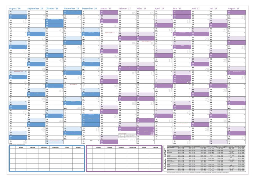 Schuljahreskalender 2026/2027 DIN B1 (700 x 1000 mm) Produktbild 