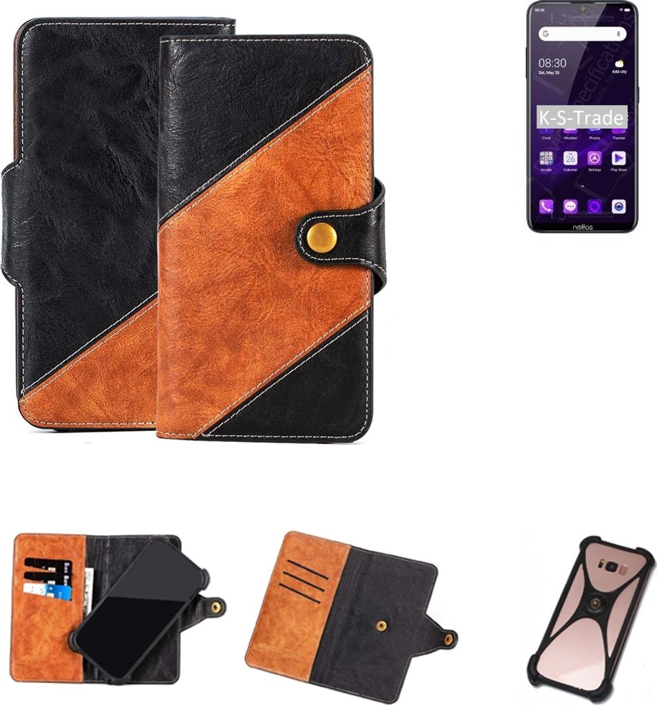 K-S-Trade Handyhülle Schutzhülle Bookstyle Case Wallet-Case kompatibel mit TP-LINK Neffos C9s Handy Cover Bumper Klapphülle schwarz hellbraun 1x