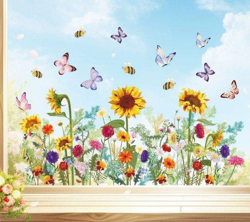 PVC-Tüten - Blumenständer - Wildblumen Sonnenblume Schmetterlinge - für Wohnzimmer und Erwachsenen Schlafzimmer