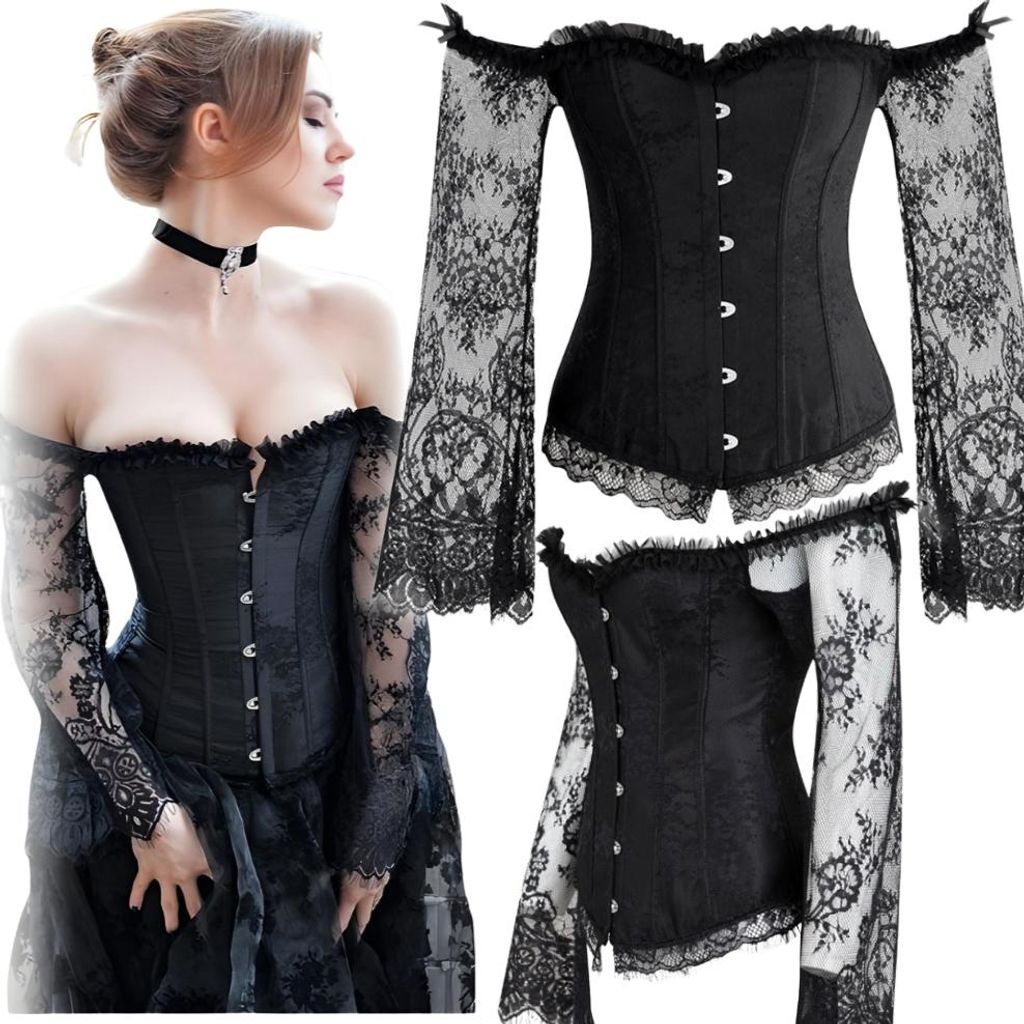 Schwarzes Gothic-Korsett mit Bauchkontrolle aus Spitze Produktbild 