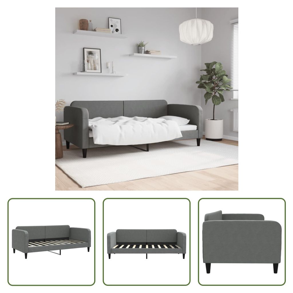 The Living Store Tagesbett Dunkelgrau 90x190 cm Stoff