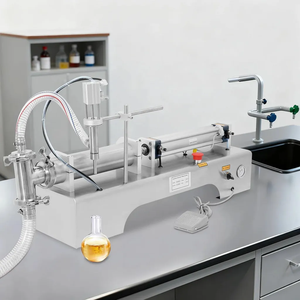 Flüssigkeitsabfüllmaschine - Automatischer Flaschenfüller - Horizontal - Pneumatisch - Kapazität 100–1000 ml - Geschwindigkeit 40 Flaschen/min - Spann