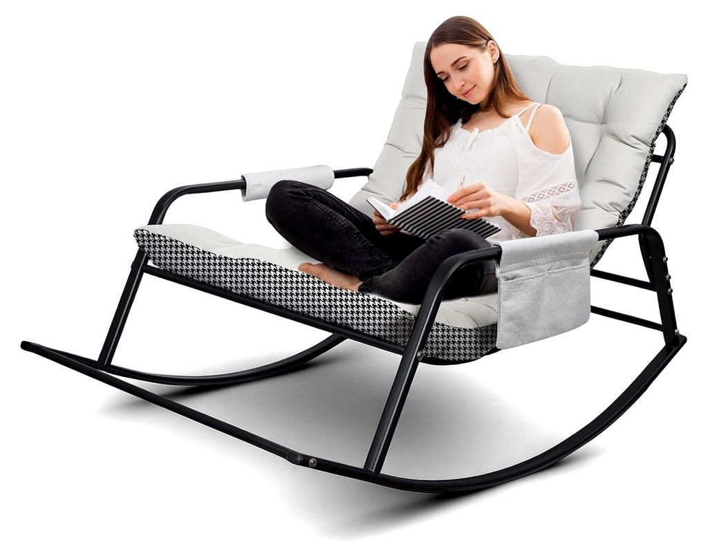 Schaukelstuhl für Innen- und Außenbereich, ergonomischer Schaukelsessel, Relaxstuhl für Wohnzimmer mit gepolsterter Sitzfläche, bis 300 kg bela...