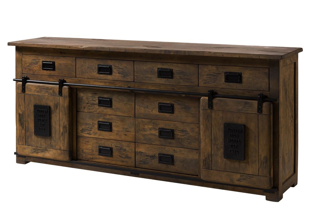 MASSIVMOEBEL24 Sideboard Mango 200x45x90 braun lackiert RAILWAY #422