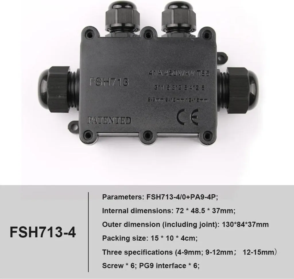 Boîtier étanche IP68 tripolaire 24A 450V 4 voies pour câblage extérieur 15mm