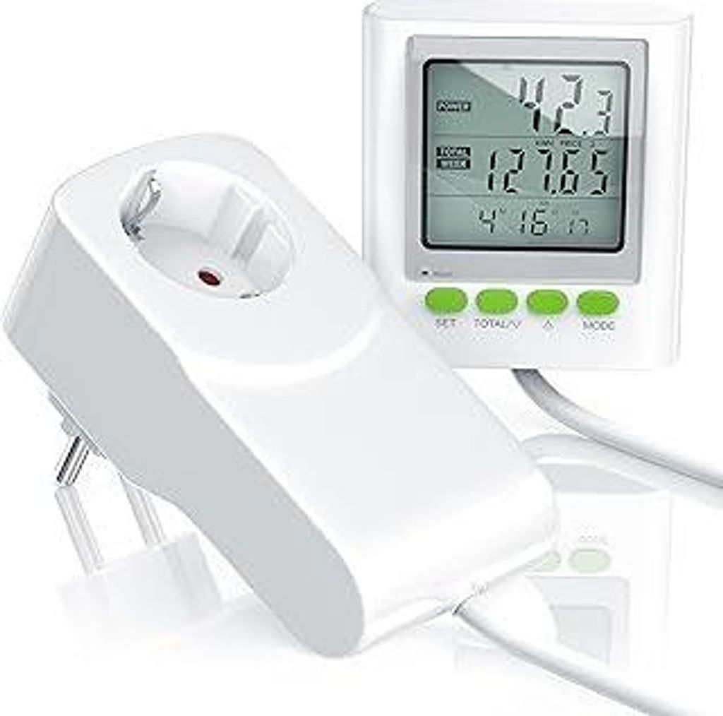 CSL-Computer Stromkostenmessgerät mit Kabelverlängerung und Stromkostenmonitor, Datum, Uhrzeit, Kosten, CO2-Einstellungen, 3680 W