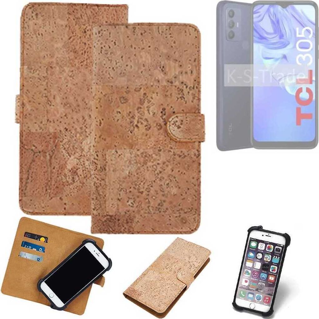K-S-Trade Hülle kompatibel mit TCL 305 Kork Handyhülle Cover Schutzhülle TPU Case Bumper in Hellbraun, (1x)