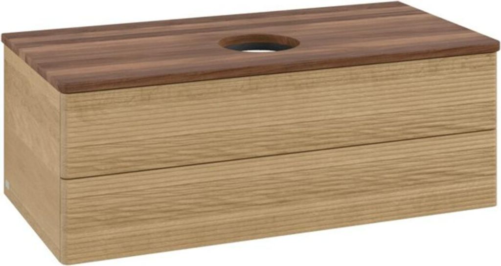 V&B Waschtischunterschrank mit Frontstruktur -Beleuchtung Antao 100x36x50cm, WBP-farbe w. wal, honey oak