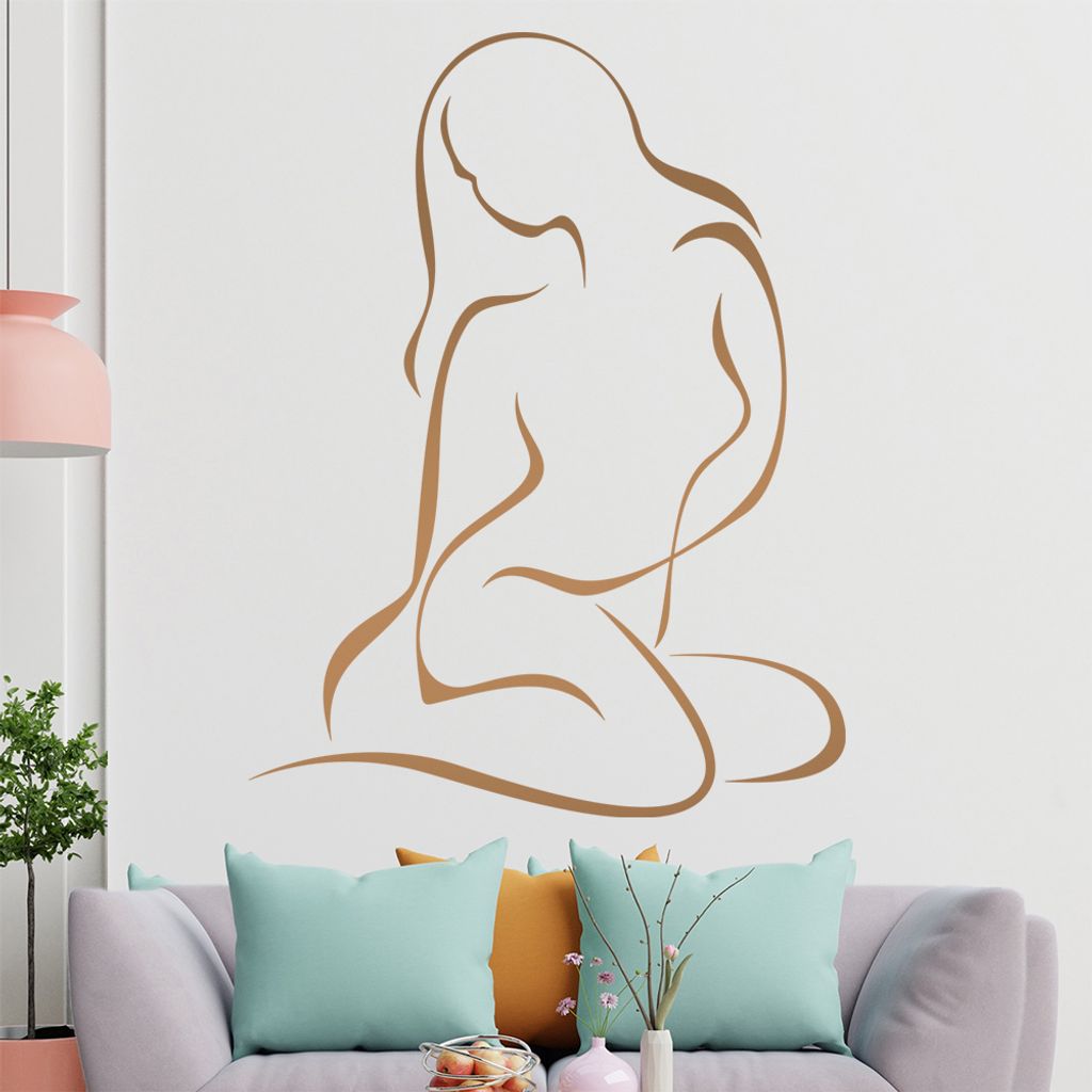 Frau sitzend, Linien Wandtattoo in 6 Größen - Wandaufkleber Wall Sticker - Dekoration, Küche, Wohnzimmer, Schlafzimmer, Badezimmer
