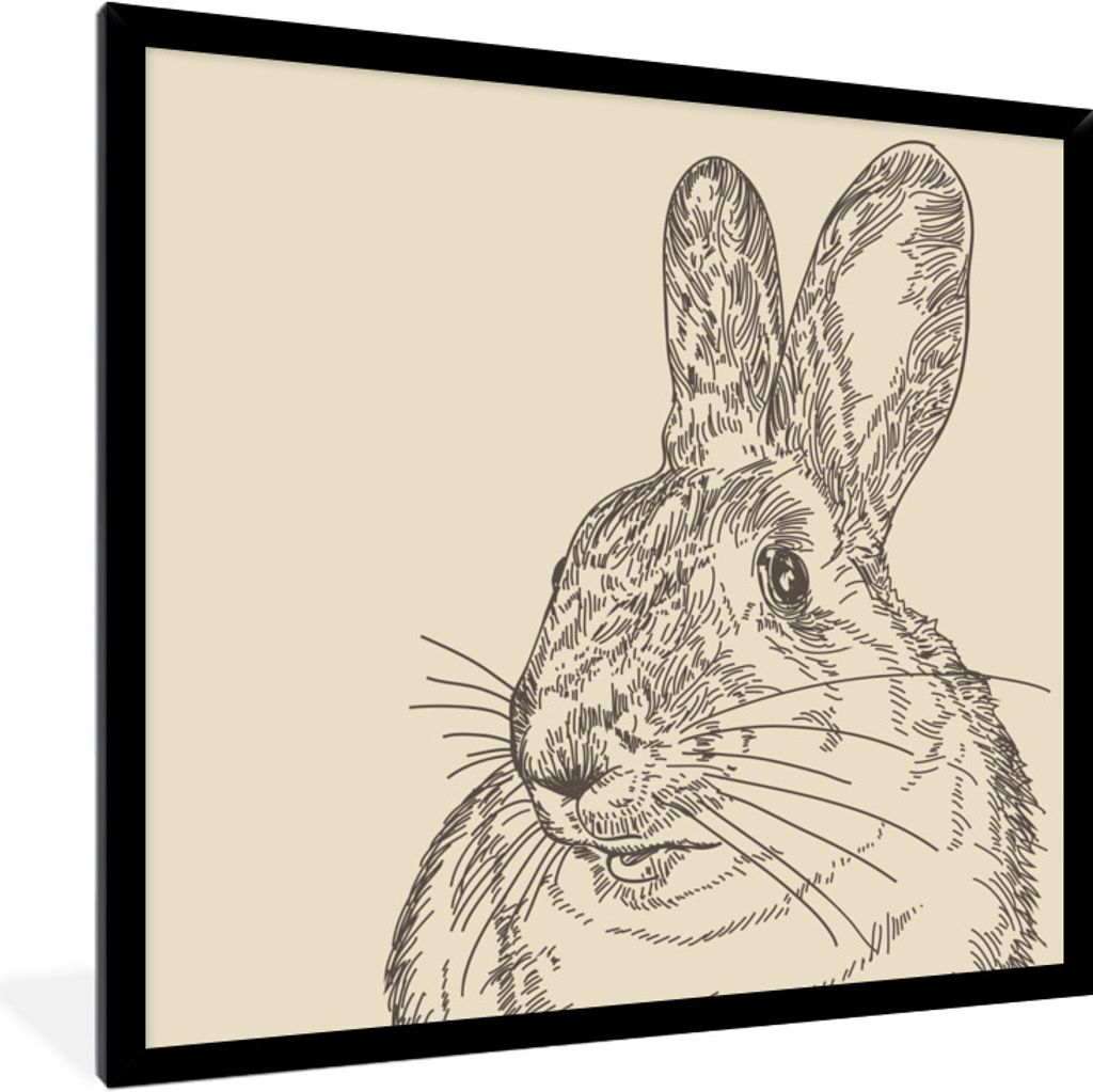 MuchoWow Gerahmtes Poster Vintage-Illustration eines Kaninchens 40x40 cm - Poster mit Schwarzem Bilderrahmen Wandposter Rahmen Foto Bilder - Mit ...
