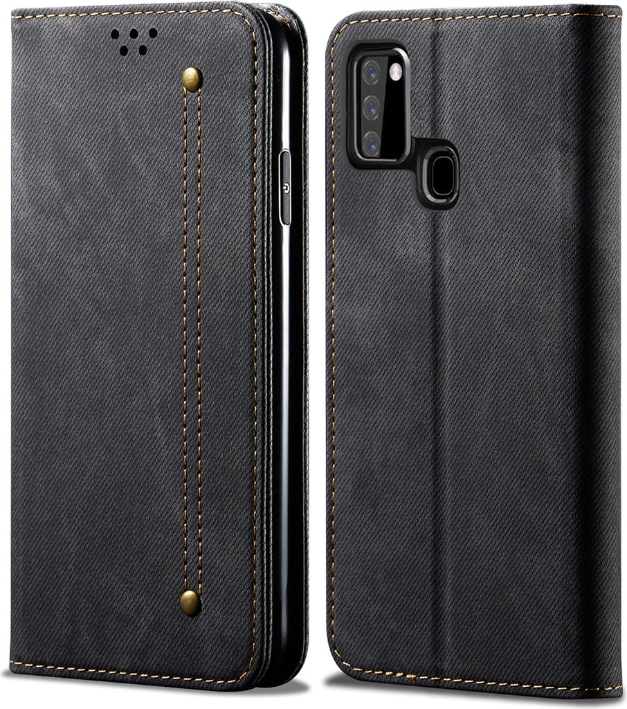 Galaxy A21S Hülle, LaimTop Denim Leder Brieftasche Magnetverschluss Flip Bookstyle Schutzhülle mit Standfunktion für Samsung Galaxy A21S Samsung...