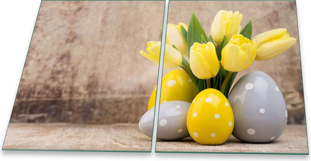 Herdabdeckplatte Glaskeramik 2-Teilig 2x40x52 Blumen Gelb Abdeckung Spritzschutz Glas