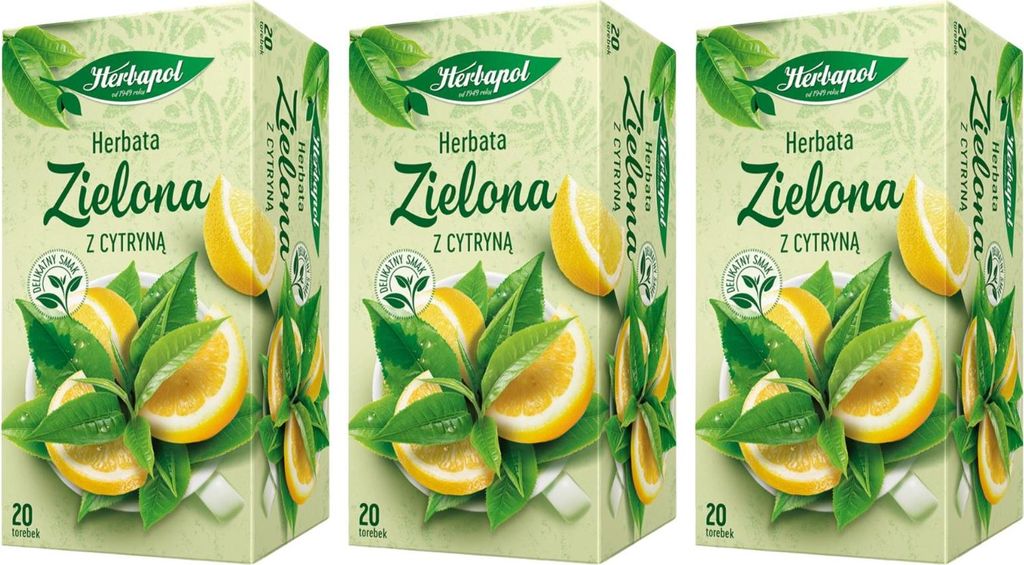 Herbapol Grüner Tee mit Zitrone 60 Teebeutel - Grüntee im Beutel aromatisierter