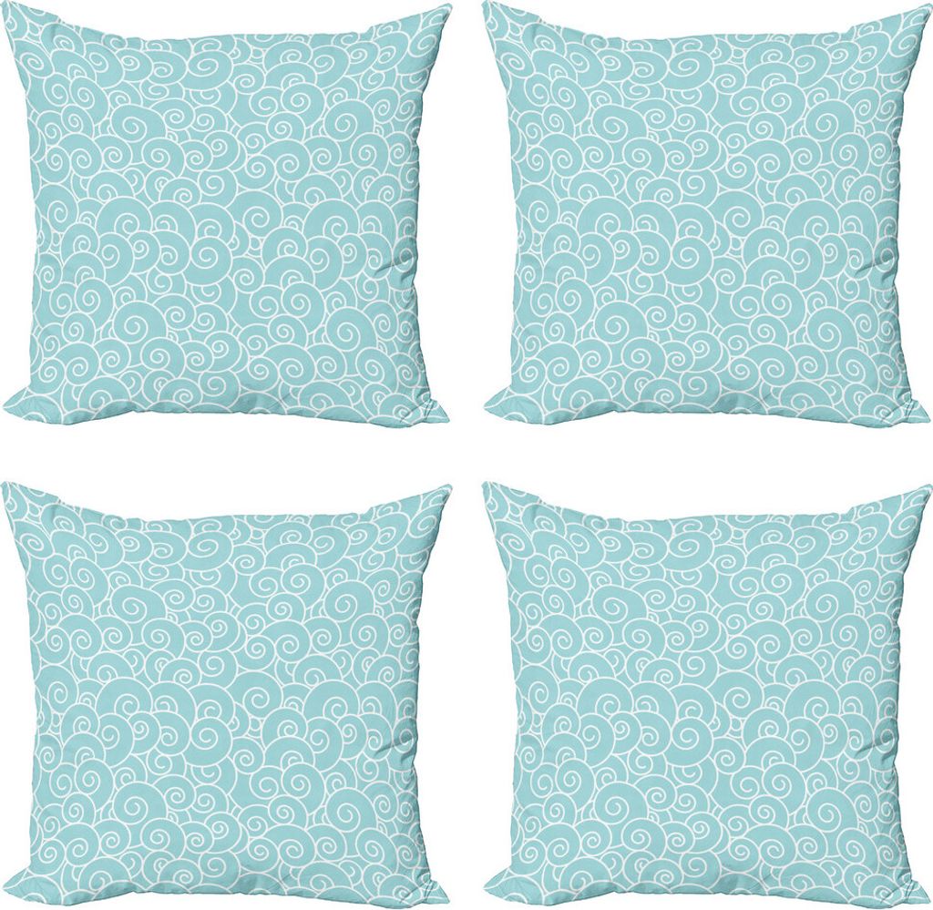 ABAKUHAUS Abstrakt Kissenbezug Set (4 Stück), Curly Wellen-Muster, Moderner Doppelseitiger Digitaldruck, 45 cm x 45 cm, Blassblau Weiß