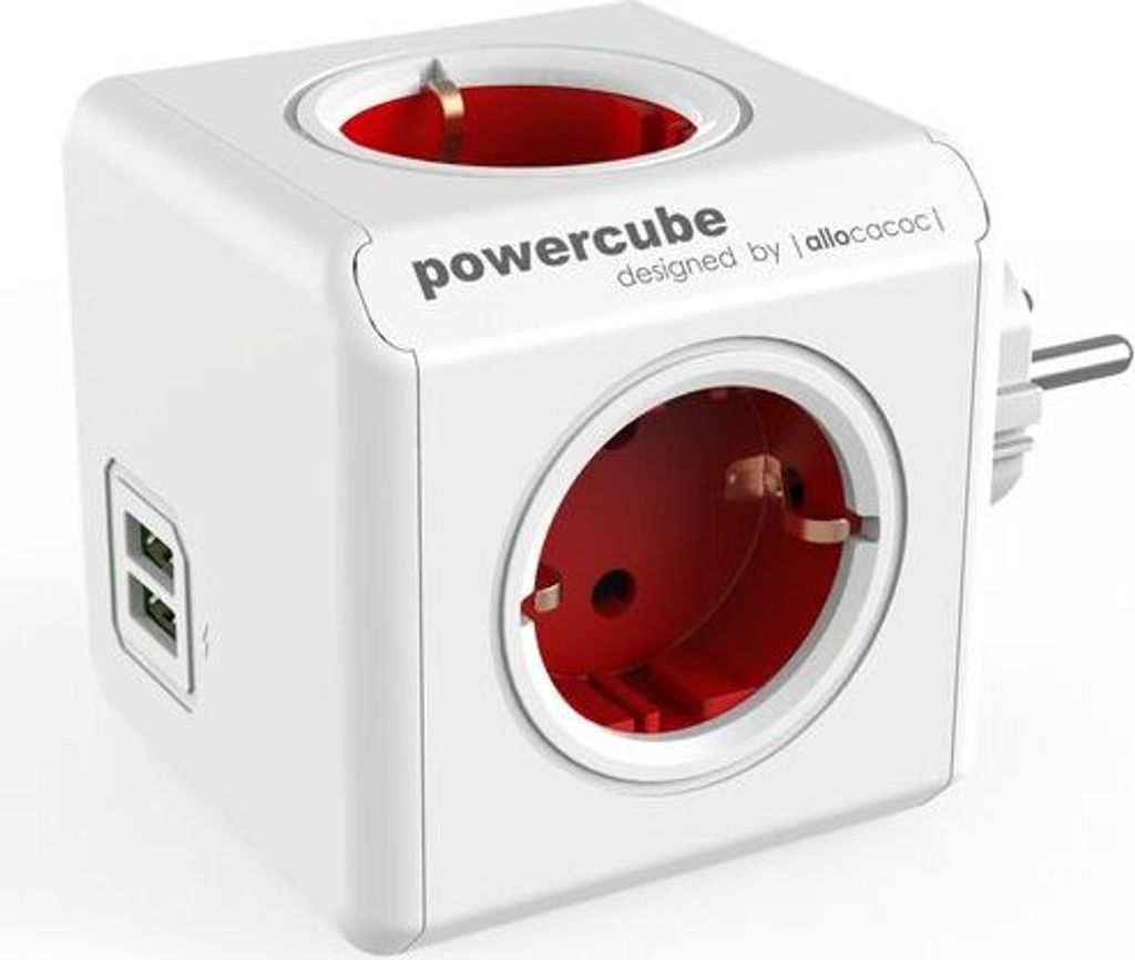 PowerCube Original USB, Ladegerät und Reiseadapter mit Überspannungsschutz, Rot