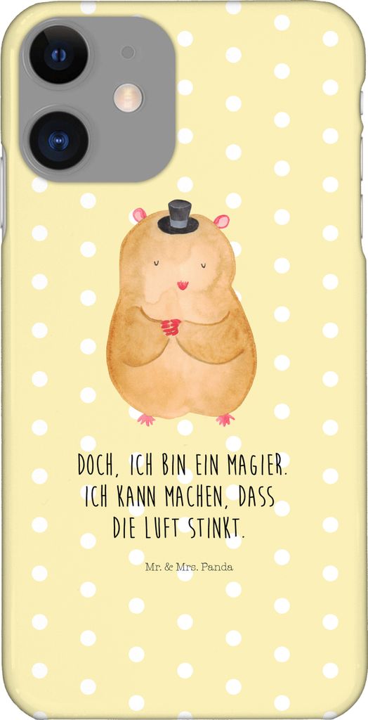 Mr. & Mrs. Panda Iphone 11 Handyhülle Hamster Hut - Gelb Pastell - Geschenk, Tiere, Cover, Pro, Zauberer, Magier, Handy Schutzhülle, Zwerghamster...