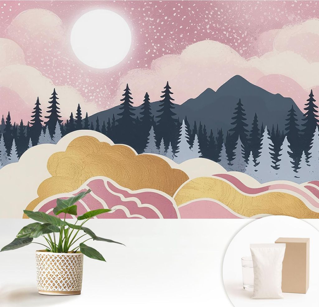 Fototapete - 152x104 cm - Tapete - Wandtapete - Wandbilder - Dekofolie - Tapete Folie - Wand - Dekoration - Wohnzimmer - Rosa Sonnenuntergang