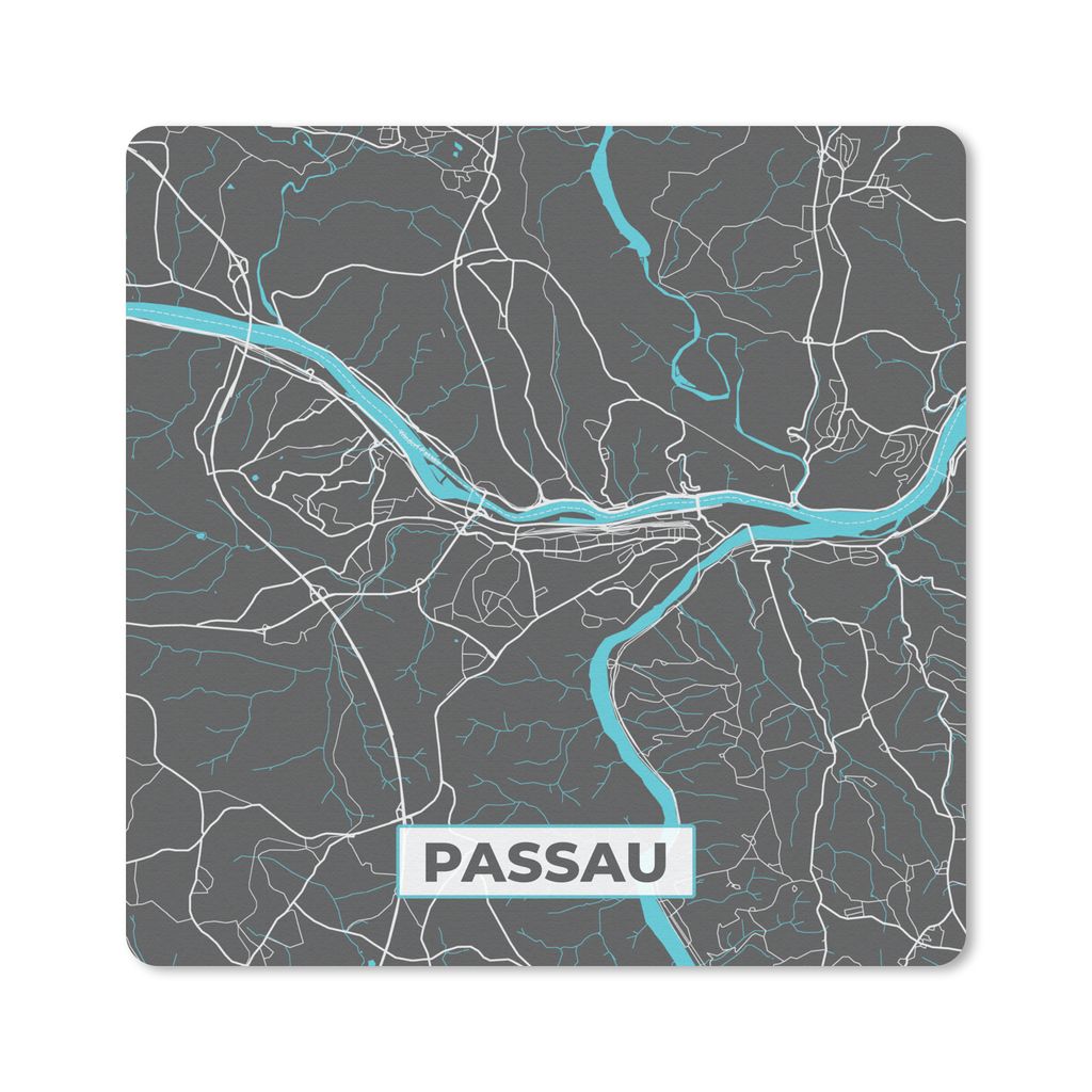 MuchoWow Mauspad Mousepad Karte - Stadtplan - Passau - Deutschland - Blau 30x30 cm - Mousepads - Maus Mat - Pad - Mausunterlage - Gaming