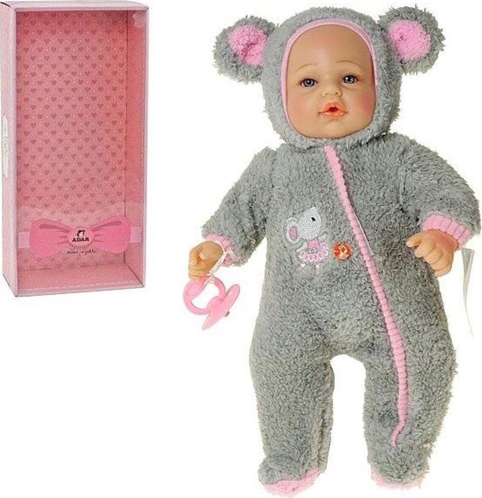 Babypuppe im grauen Overall 40cm mit Soundbox spricht und singt auf Polnisch Adar