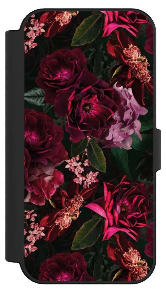 NIVOCASE Klapphülle für Apple iPhone 16 Handyhülle aus Kunst Leder NIVOflip schwarz Blumen Blüte Rose
