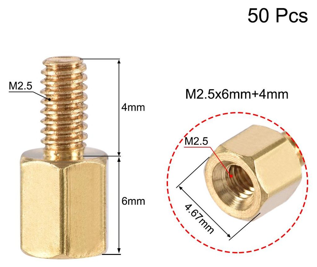 50 Stš¹cke Spacer Sechskant Abstandshalter M2,5x6mm+4mm Stecker-Buchse Messing fš¹r FPV Drone Quadcopter Computer Platine