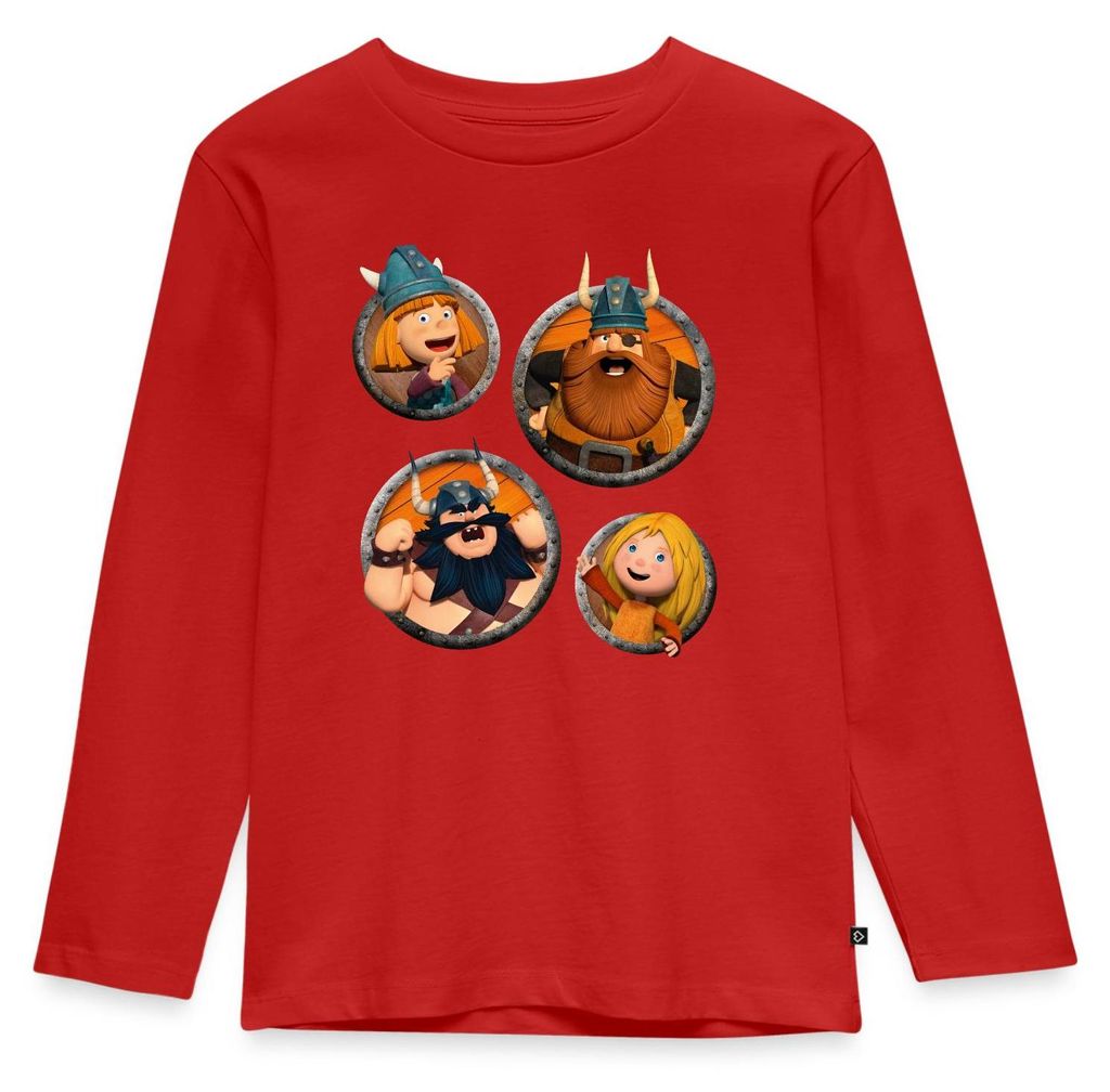 Spreadshirt Wickie Und Die Starken Männer Charaktere Kinder Premium Langarmshirt, 122/128 (6 Jahre), Rot