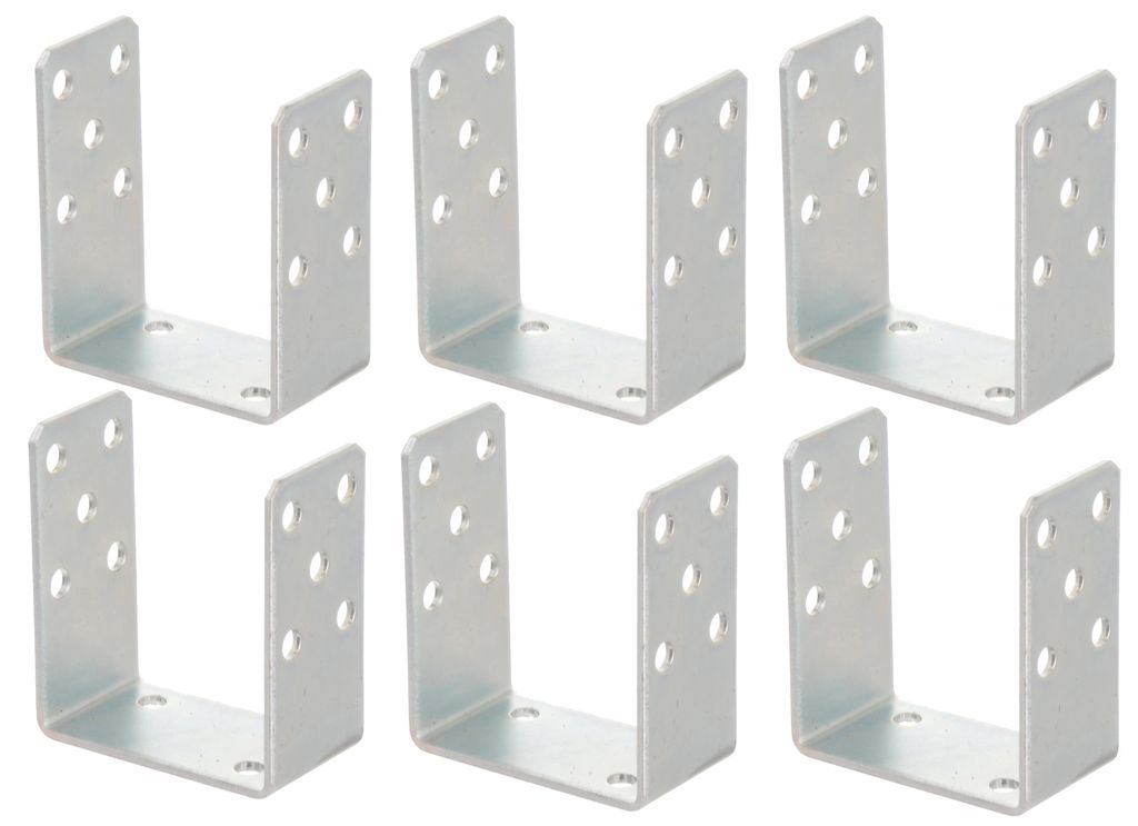 Aqbau 6er Set U-Pfostenträger zum Aufschrauben 100 mm –Pfostenanker aus verzinktem Stahl 4 mm, Bodenanker für Holzpfosten, für Zaun, Pergola, ...