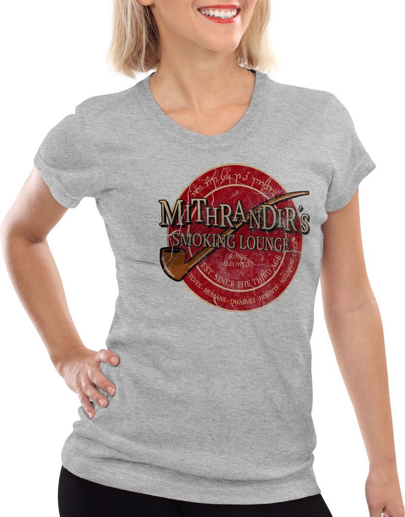 style3 Mithrandir ́s Smoking Lounge Damen Vintage T-Shirt, Farbe:Grau meliert, Größe:M