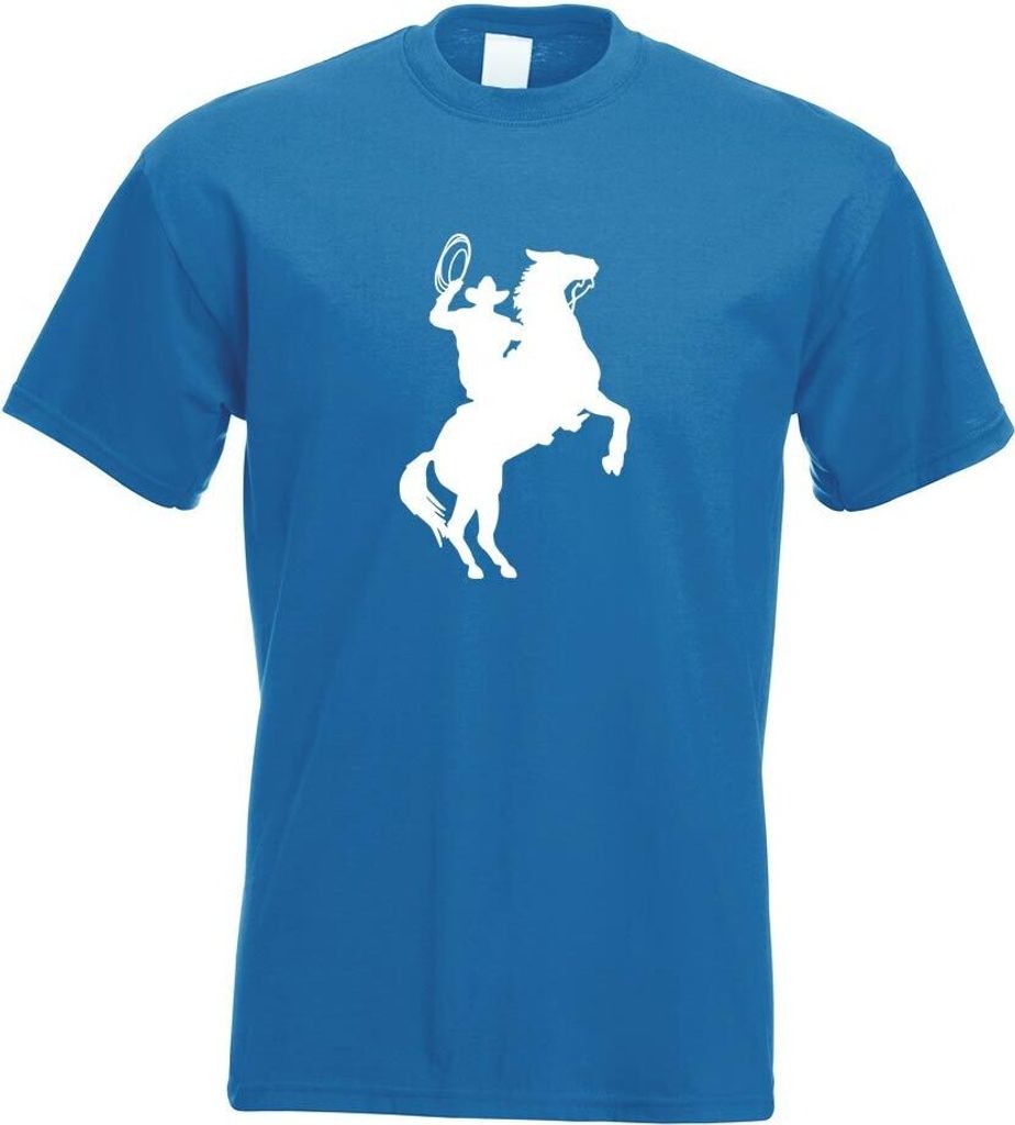 Kiwistar - T-Shirt - royal - Cowboy mit Pferd Lasso Motiv Bedruckt Funshirt Design Print - mit Motiv Bedruckt - Funshirt Design - Sport - Freizeit ...