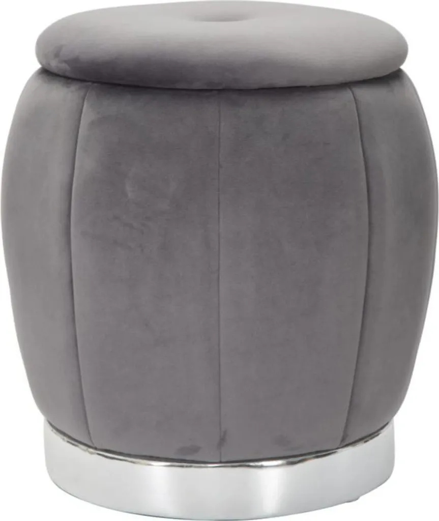 Pouf gris velours 43cm base métal : Gagnez de la place avec style !