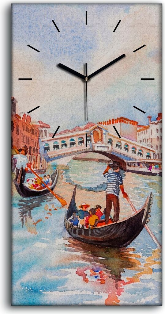 Wanduhr Leinwand Bild Uhr Geräuschlos 30x60 Dekor boot Venedig Italien - schwarze Hände
