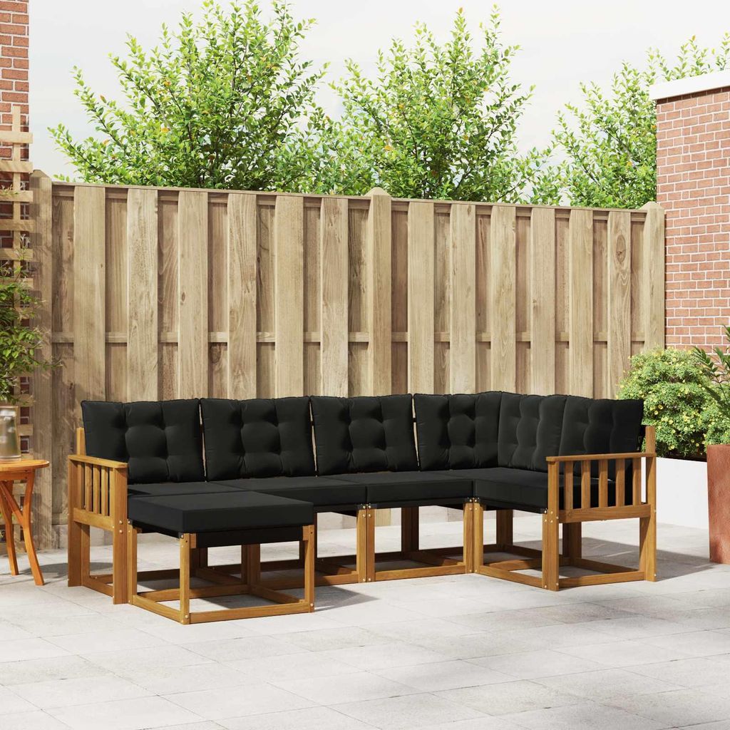 "im Sonderangebot"Outdoor-Sofagarnitur - CLORIS - Balkonmöbe/Sitzgruppe - mit Kissen 6 pcs - Moderne Design - Natürlich und Schwarz - Gartensofas...