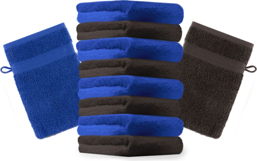 Betz 10 Stück Waschhandschuhe 16x21 cm PREMIUM 100% Baumwolle Farbe: royalblau und dunkelbraun