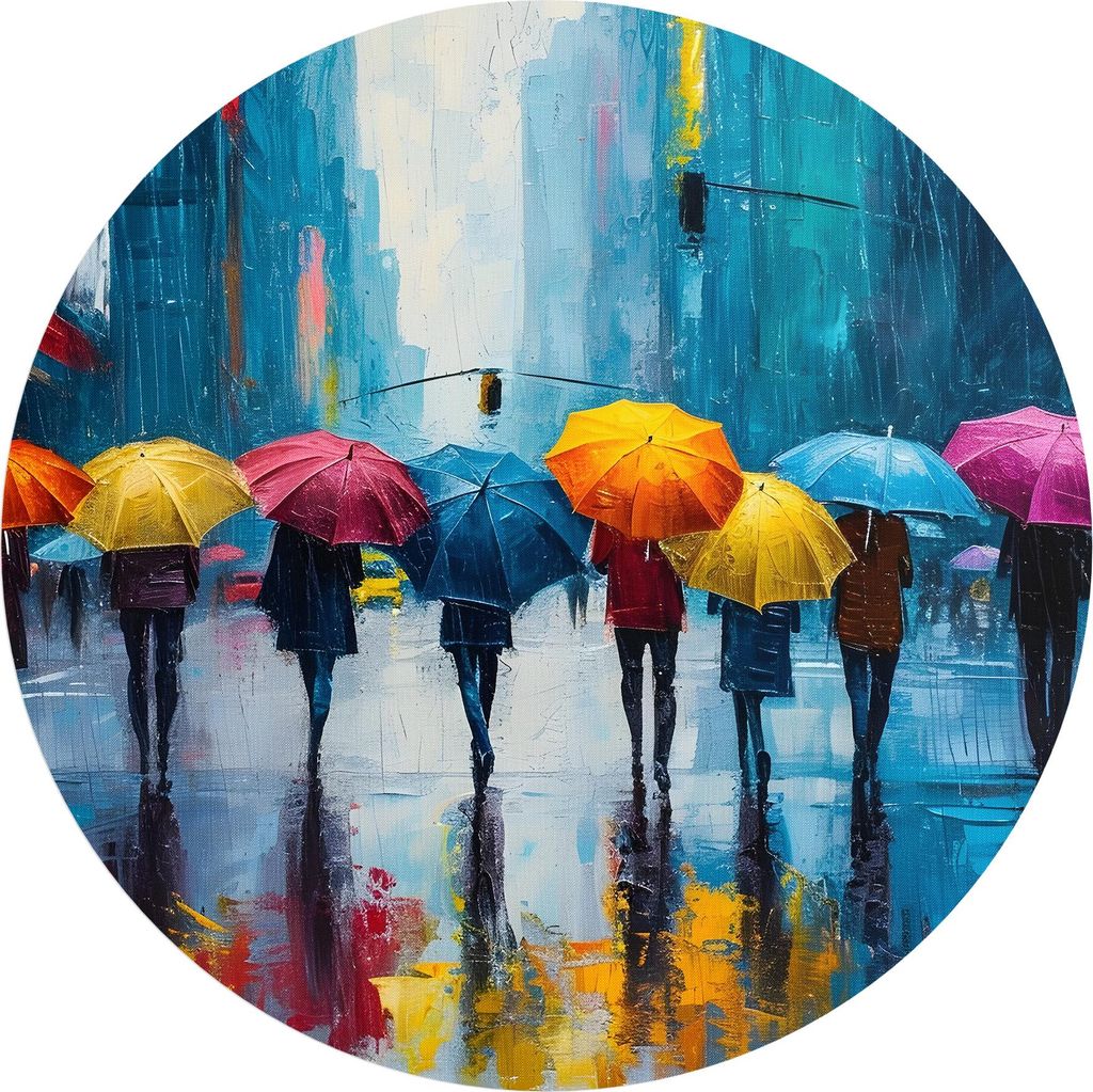 DEQORI Fototapete rund Ø 100 cm 'Impressionen im Regen' Wand Tapete Leinwand Sticker