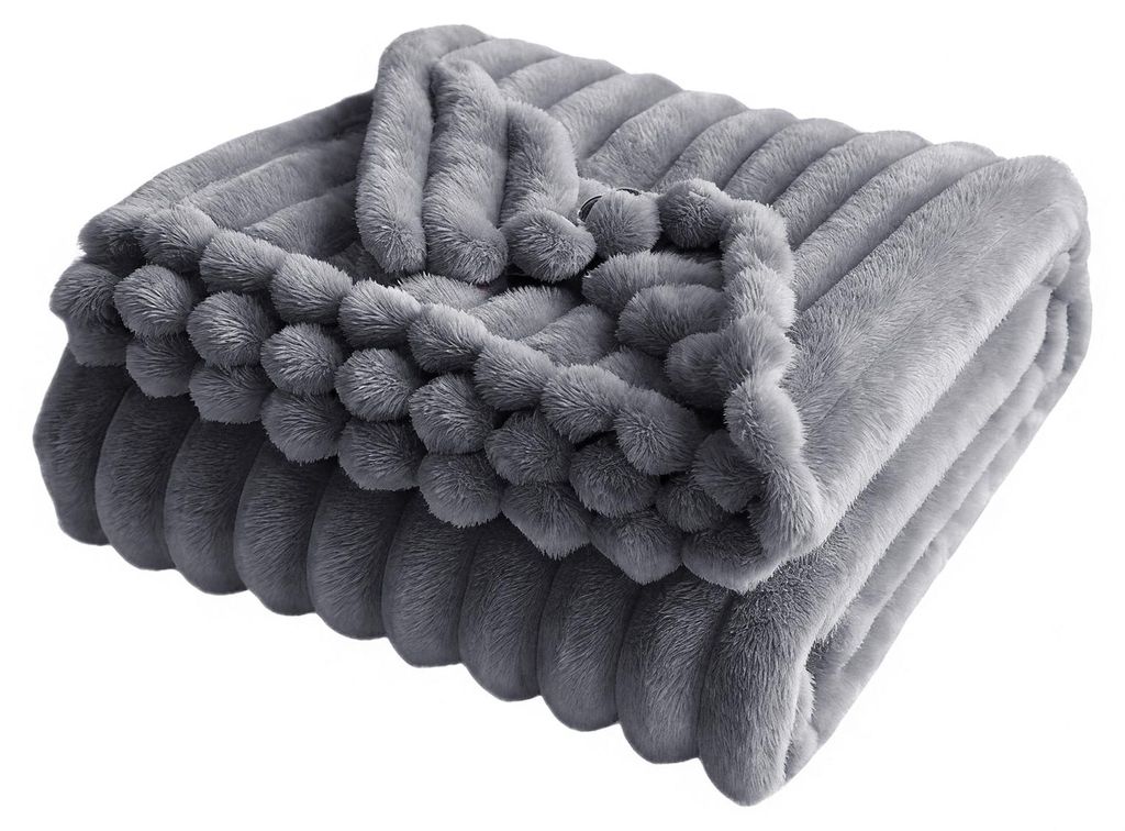 Flauschige Kuscheldecke, dicke Noppendecke, gemütliche, warme, gestreifte Plüschdecke für Sofa, Schlafzimmer, Wohnzimmer, Winter