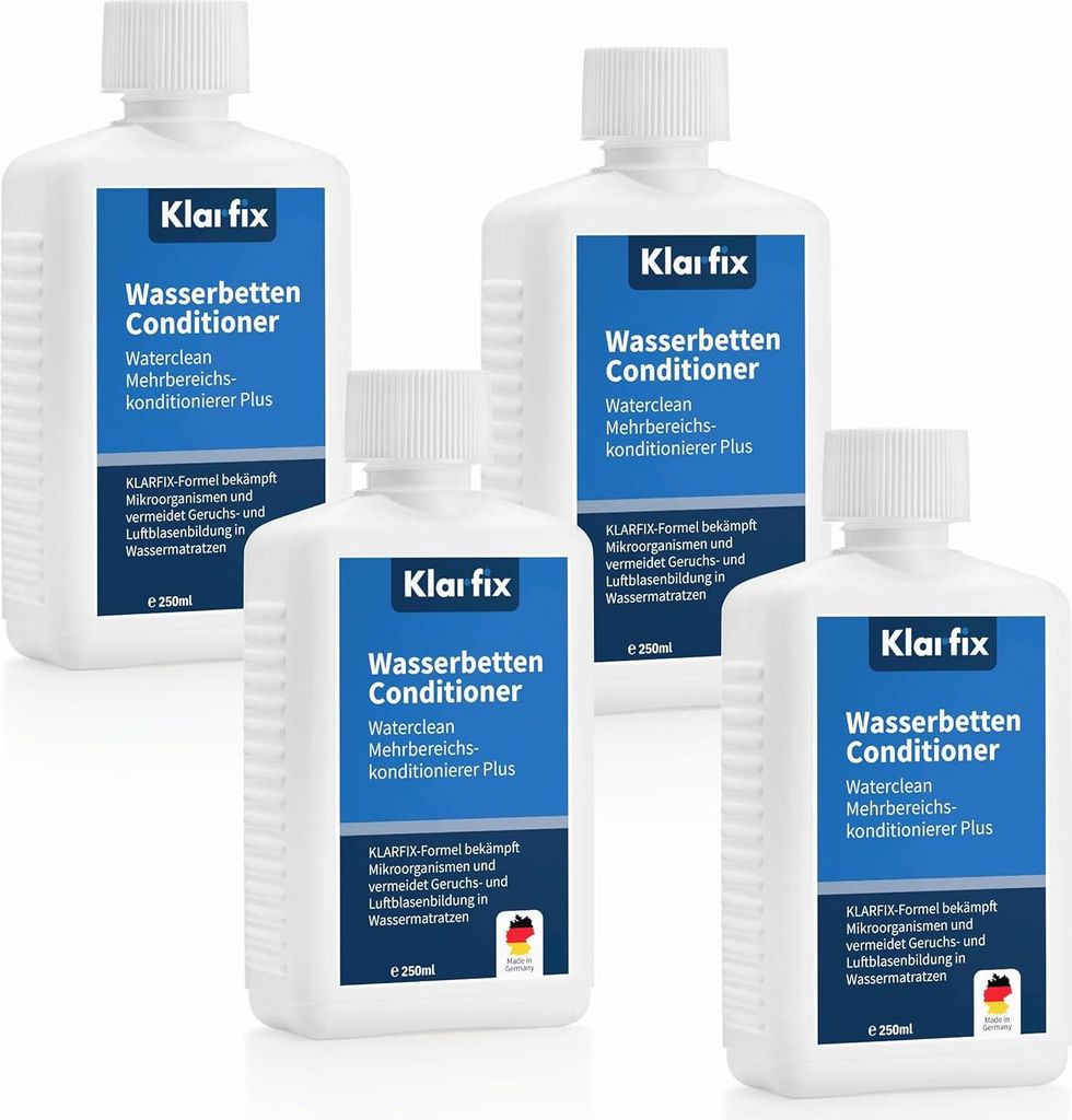 Waterclean Mehrbereichskonditionierer Plus | Bekämpft Mikroorganismen und verhindert Geruchs- und Luftblasenbildung in Wassermatratzen (4x 250ml)