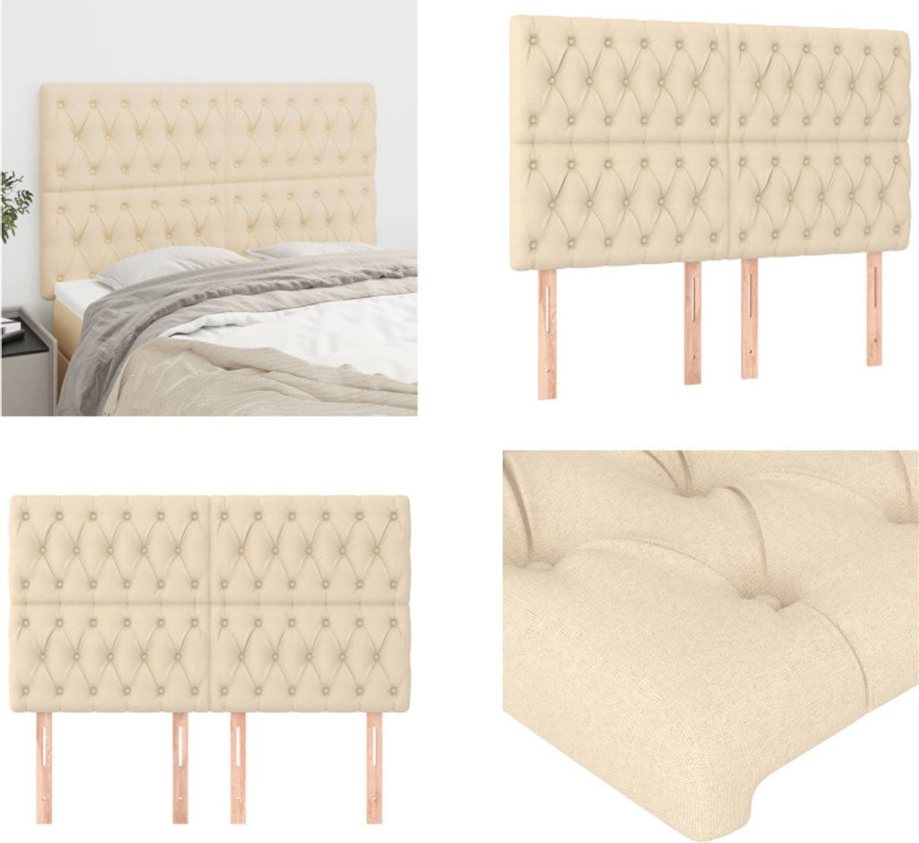 vidaXL Kopfteile 4 Stk. Creme 72x7x78/88 cm Stoff - Kopfteil - Kopfteile - Bett-Kopfteil - Bettkopfteil
