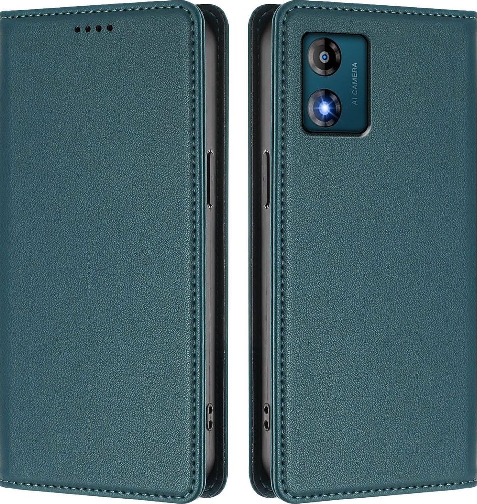 Handyhülle für Motorola Moto E13, Kunstleder Klapphülle Stoßfeste Magnetische Hülle mit Ständer Grün