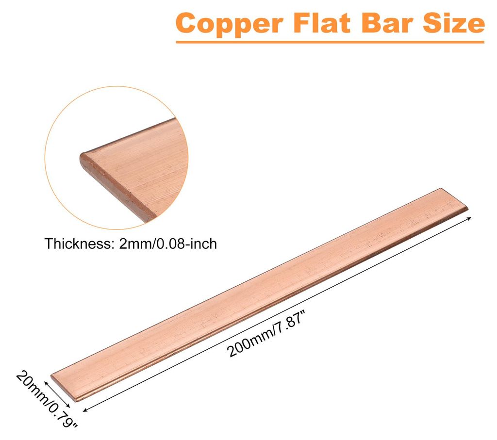 200mm Lange Kupferplatten 20mm Breite, 99.99% Reines Kupferstange Flach Kupferblech 2mm Dicke, Kupferprofile Metallblech Kupfer Flachstange fš¹r ...