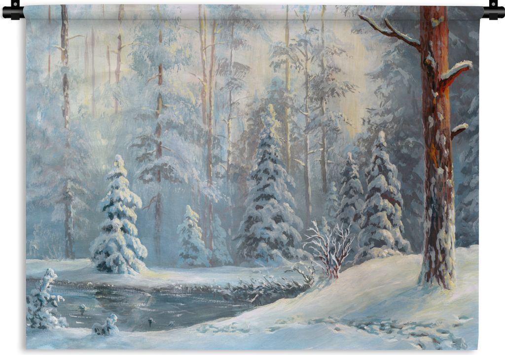MuchoWow Wandteppich Wandbehang Schnee - Wasser - Baum 150x112.50 cm Tapisserie Dekoration Wandtuch - Wanddecke - Wandteppiche