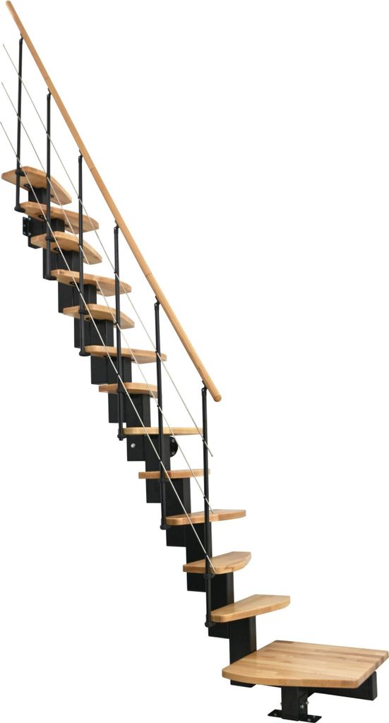 Minka Mittelholmtreppe Quatro 1/4-gewendelt in Buche klar lackiert, UK schwarz mit 299cm Geschosshöhe