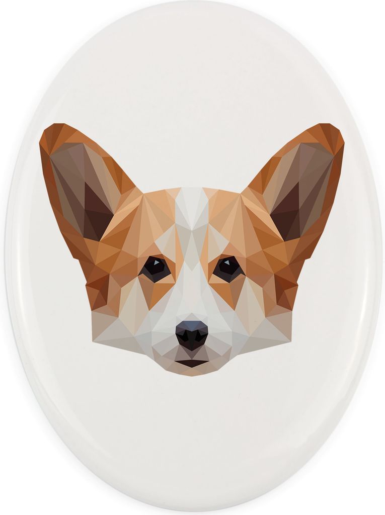 Pembroke Welsh Corgi - Fliese mit geometrischem Bild und Schriftzug der Marke Art-Dog