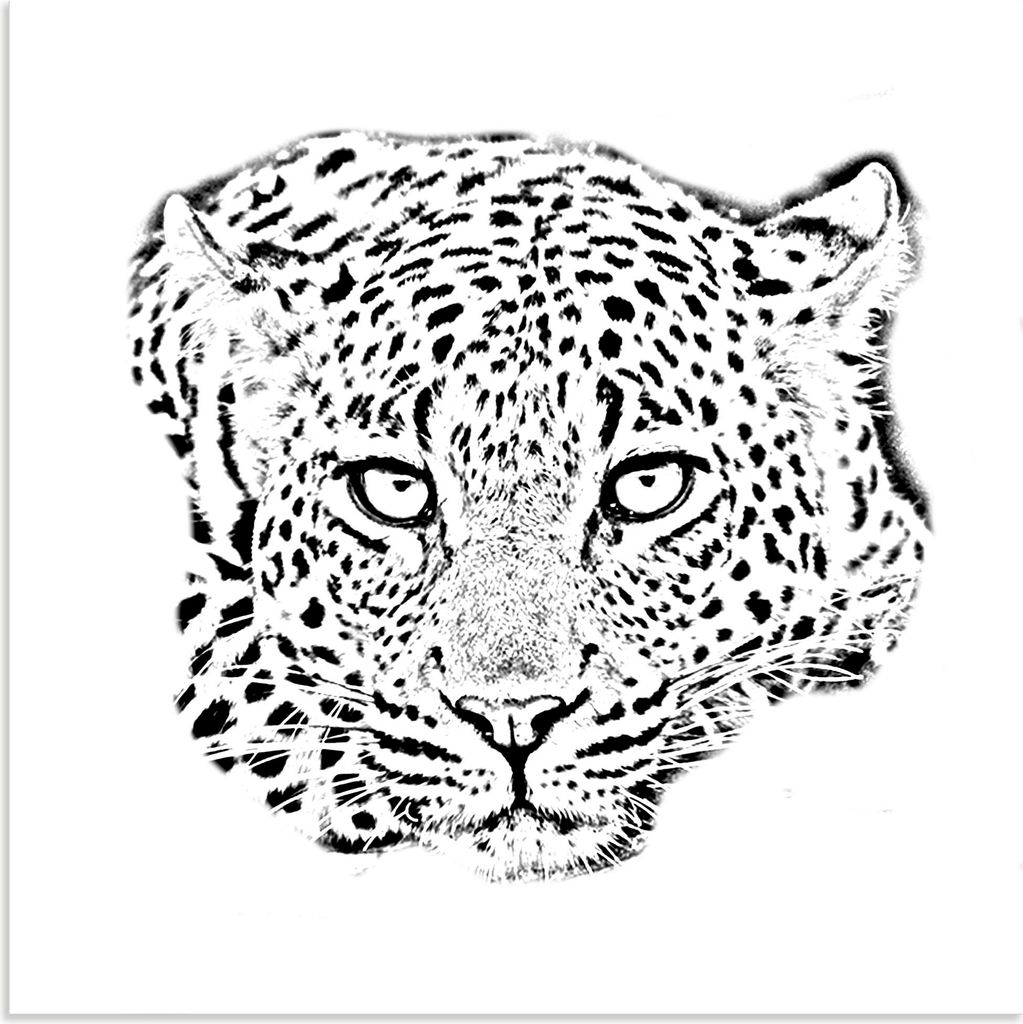 ARTland Wandbild Alu für Innen & Outdoor Leopardenkopf in Schwarz / Weiss Größe: 50x50 cm