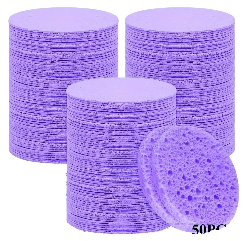 Éponges faciales pour nettoyage profond, lot de 50 pièces violettes