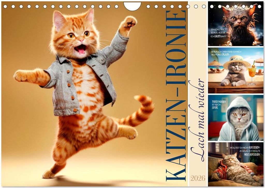 KATZEN-IRONIE Lach mal wieder (Wandkalender 2026 DIN A4 quer), CALVENDO Monatskalender